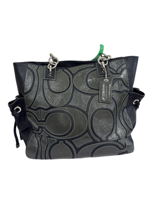 Coach Green & Black Leather Patent Monogram Zip closure 2 handles Bag Green & Black / L