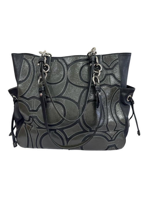 Coach Green & Black Leather Patent Monogram Zip closure 2 handles Bag Green & Black / L