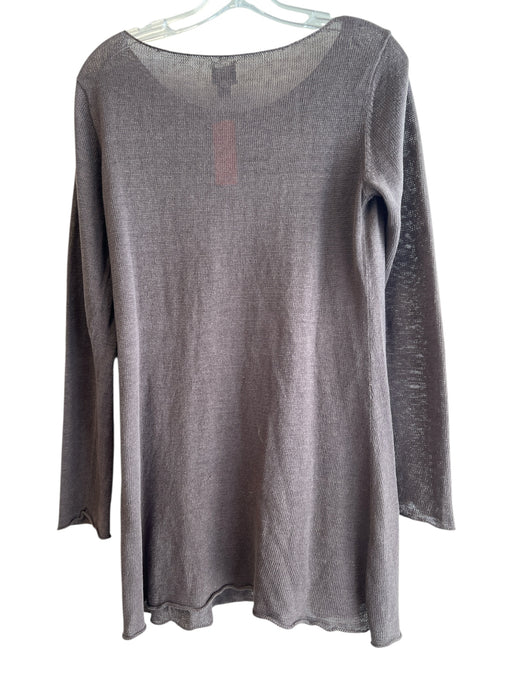 Eileen Fisher Size S Brown Linen Knit Boat Neck Long Sleeve Raw Hem Dress Brown / S
