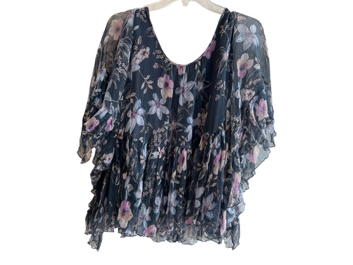 Love Johnny Was Size M Navy & Multi Silk Off Shoulder 3/4 Flare Sleeve Flowy Top Navy & Multi / M