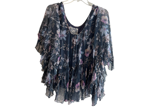 Love Johnny Was Size M Navy & Multi Silk Off Shoulder 3/4 Flare Sleeve Flowy Top Navy & Multi / M