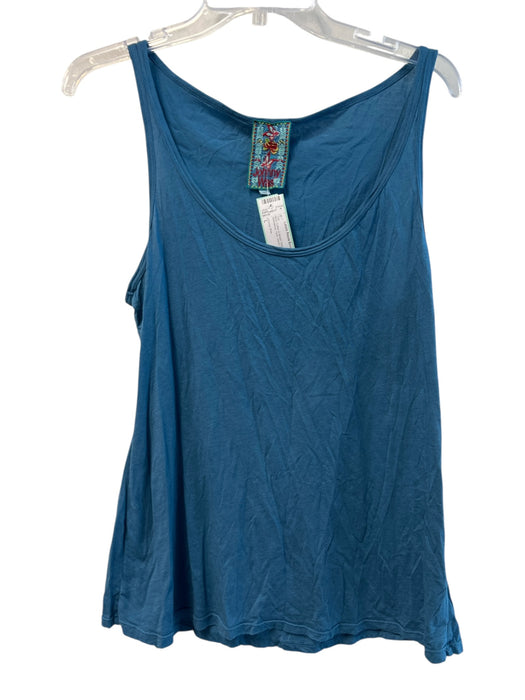 Johnny Was Size L Blue Cotton & Modal Deep V Neck Sleeveless Tank Top Blue / L