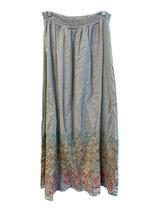 JW Los Angeles Size M Gray Linen Elastic Waist Embroidered Hem Maxi Skirt Gray / M