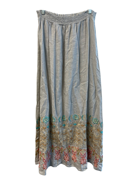 JW Los Angeles Size M Gray Linen Elastic Waist Embroidered Hem Maxi Skirt Gray / M