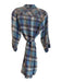 Johnny Was Size L Blue & Purple Tencel Collared Button Up 3/4 Sleeve Plaid Dress Blue & Purple / L