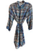 Johnny Was Size L Blue & Purple Tencel Collared Button Up 3/4 Sleeve Plaid Dress Blue & Purple / L