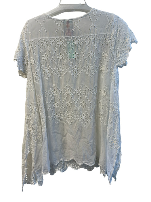 Johnny Was Size M White Cotton Eyelet Lace V Neck Cap Sleeve Top White / M