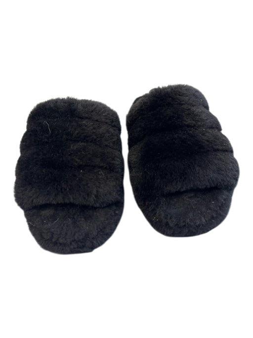 Ugg Shoe Size est 6 Black Missing Fabric Tag Shearling Elastic Strap Slide Shoes Black / est 6