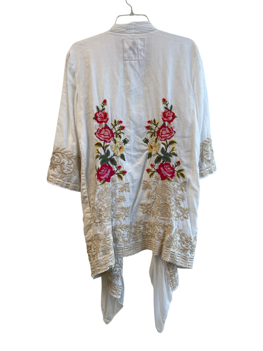 Johnny Was Size S White & Multi Linen Open Front Floral Embroidery Top White & Multi / S
