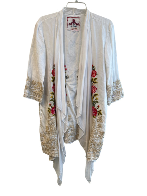 Johnny Was Size S White & Multi Linen Open Front Floral Embroidery Top White & Multi / S
