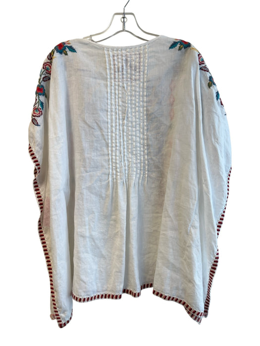 Johnny Was Size S White & Multi Linen Round Neck Short Sleeve Pintucks Top White & Multi / S