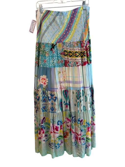 Johnny Was Size S Multi Silk Elastic Waist Multi Pattern Tiered Maxi Skirt Multi / S