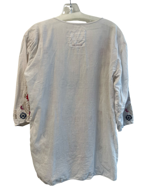 Johnny Was Size M White & Multi Cotton Embroidered Collared Button Up Tunic Top White & Multi / M