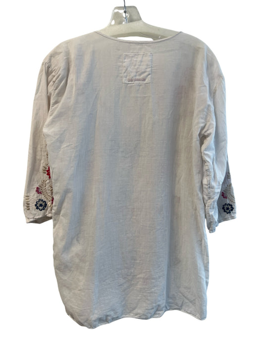 Johnny Was Size M White & Multi Cotton Embroidered Collared Button Up Tunic Top White & Multi / M