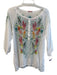 Johnny Was Size M White & Multi Rayon Boat Neck 1/2 Button 3/4 Sleeve Top White & Multi / M