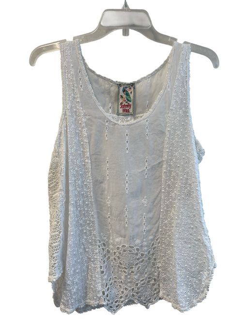 Johnny Was Size Est M White Cupro Rayon Scoop Neck Sleeveless Lace Detail Top White / Est M