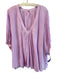 Free People Size M Purple Rayon V Neck Short Puff Sleeve Pleated Flower Top Purple / M
