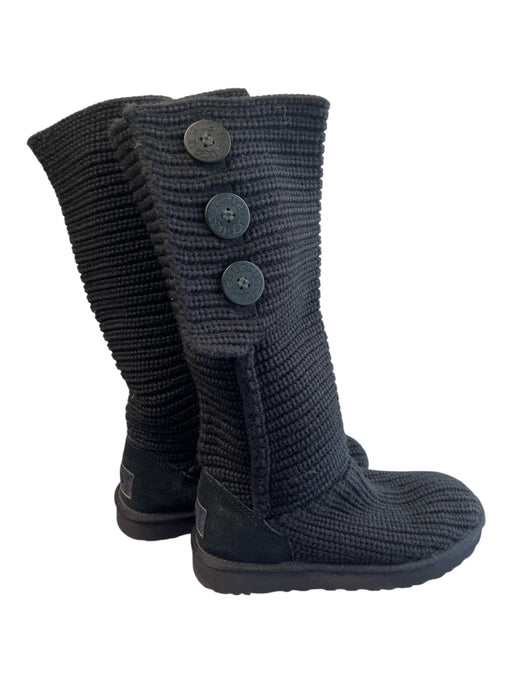 Ugg Shoe Size est 6 Black Textile & Leather Knit Button Detail Tall Shoes Black / est 6