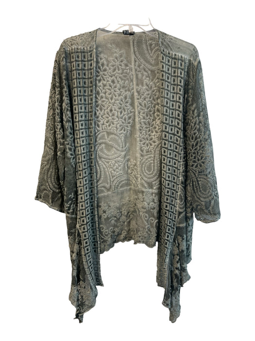 Gretty Zueger Size L Green Silk Lace Overlay Open Front 1/2 sleeve Sheer Top Green / L