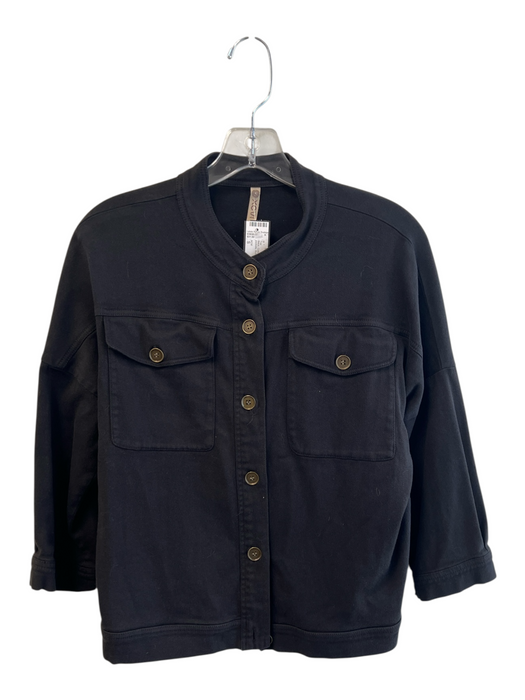 XCVI Size S Black Cotton Blend Long Sleeve chest pockets Button Front Top Black / S