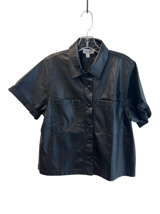 Evereve Size M Black Polyethylene Short Sleeve Fleece Lined Snap Button Top Black / M