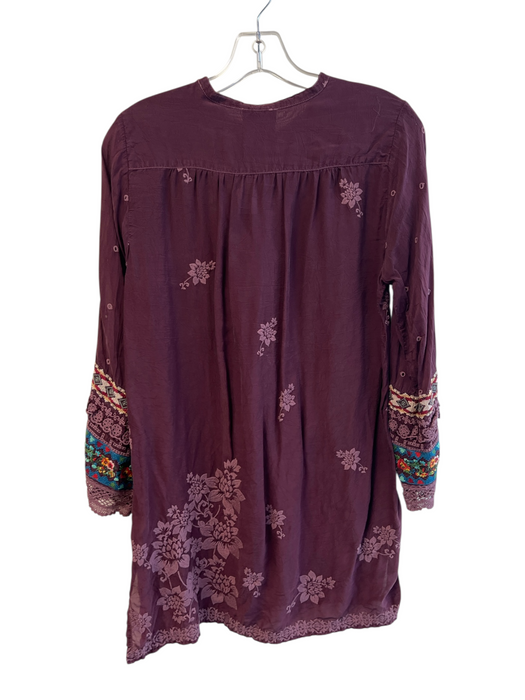 Johnny Was Size S Purple Rayon Long Sleeve Embroidered Half Button Top Purple / S
