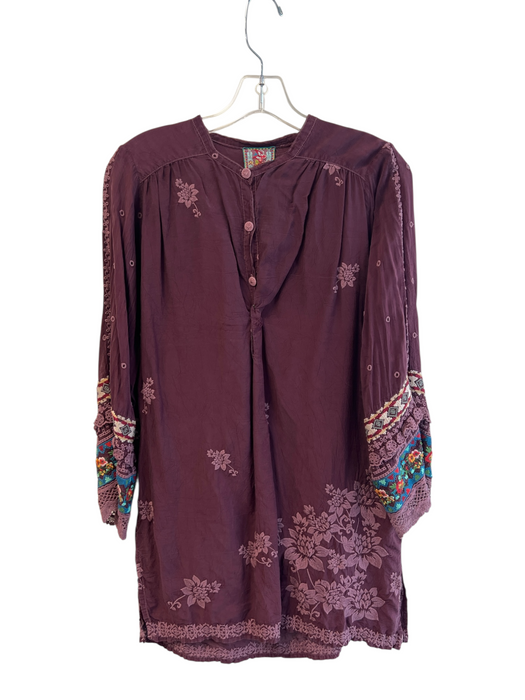 Johnny Was Size S Purple Rayon Long Sleeve Embroidered Half Button Top Purple / S