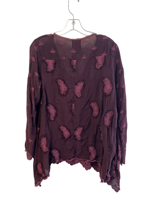 Johnny Was Size S Purple Rayon Long Sleeve Embroidered Round Neck Semi Sheer Top Purple / S