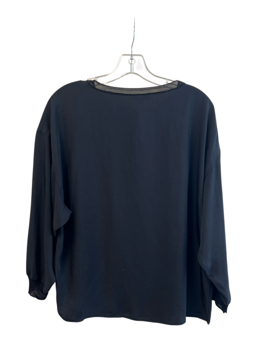 Vince Size S Black Triacetate Long Sleeve solid color Round Neck Semi Sheer Top Black / S