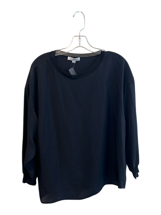 Vince Size S Black Triacetate Long Sleeve solid color Round Neck Semi Sheer Top Black / S