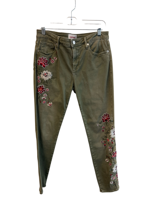 Driftwood Size 30 Green Cotton Blend Mid Rise Embroidered Zip Fly Skinny Jeans Green / 30