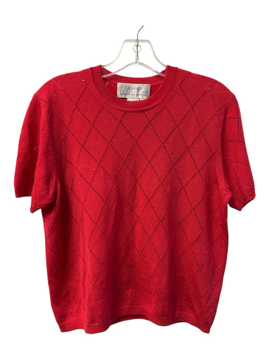 Saks Fifth Ave Size L Red 100% Cashmere Open Knit Diamond Pattern Round Neck Top Red / L