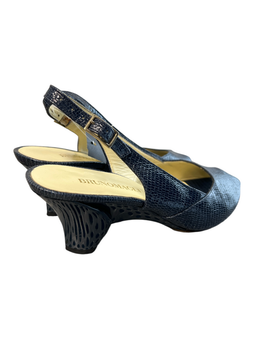 BrunoMagli Shoe Size 36.5 Blue Leather Peep Toe Slingback Animal Embossed Heels Blue / 36.5