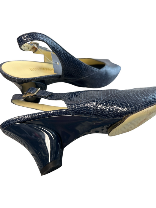 BrunoMagli Shoe Size 36.5 Blue Leather Peep Toe Slingback Animal Embossed Heels Blue / 36.5