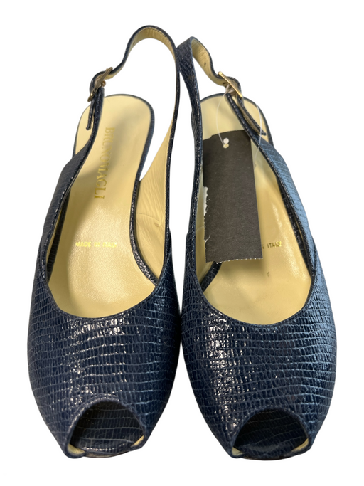 BrunoMagli Shoe Size 36.5 Blue Leather Peep Toe Slingback Animal Embossed Heels Blue / 36.5