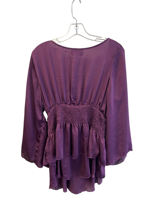 Cynthia Rowley Size L Purple Polyester Scoop Neck Half Sleeve Shirred Waist Top Purple / L