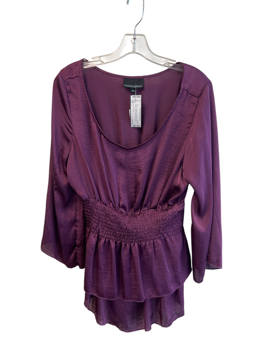 Cynthia Rowley Size L Purple Polyester Scoop Neck Half Sleeve Shirred Waist Top Purple / L