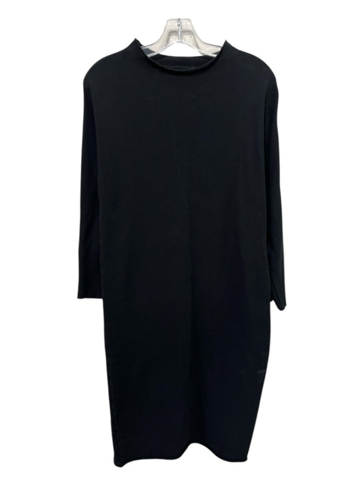 Frank & Eileen Size L Black Cotton Long Sleeve Midi Distressed Detail Dress Black / L