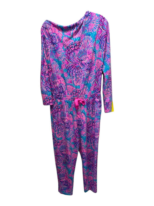 Lilly Pulitzer Size L Blue, Purple & Pink Polyester Blend Long Sleeve Jumpsuit Blue, Purple & Pink / L