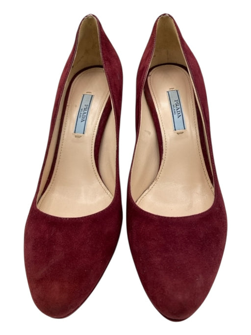 Prada Shoe Size 38.5 Burgundy Suede Round Pointed Toe Platform Med Heel Pumps Burgundy / 38.5