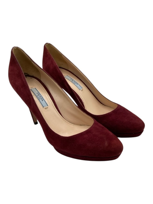 Prada Shoe Size 38.5 Burgundy Suede Round Pointed Toe Platform Med Heel Pumps Burgundy / 38.5