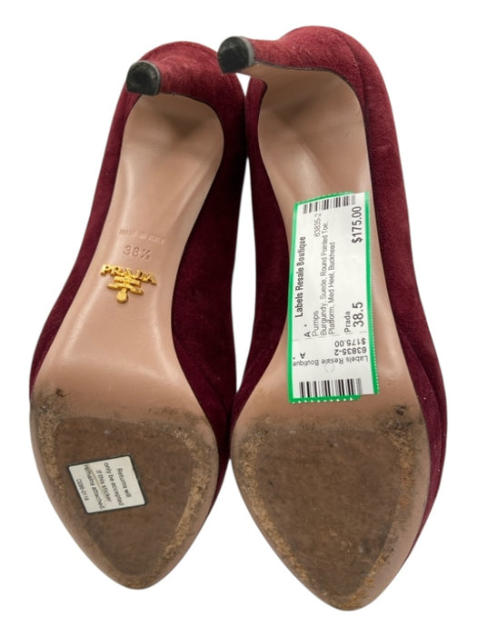 Prada Shoe Size 38.5 Burgundy Suede Round Pointed Toe Platform Med Heel Pumps Burgundy / 38.5