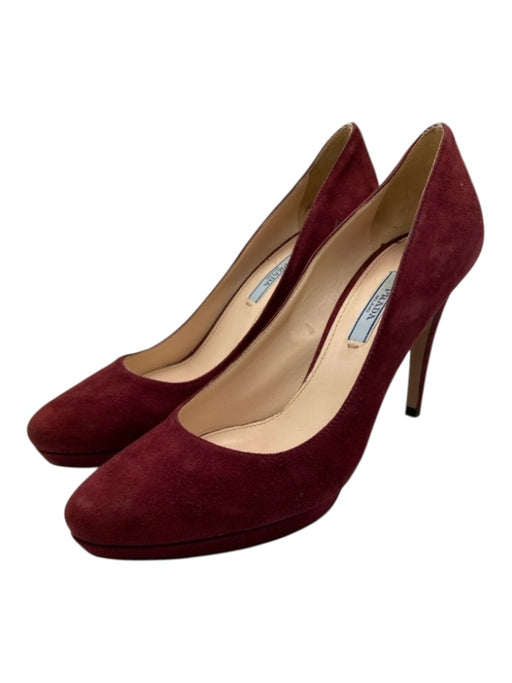 Prada Shoe Size 38.5 Burgundy Suede Round Pointed Toe Platform Med Heel Pumps Burgundy / 38.5