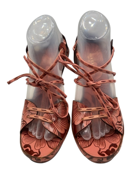 Gucci Shoe Size 9 Pink & Burgundy Leather Floral Platform Open Toe Sandals Pink & Burgundy / 9