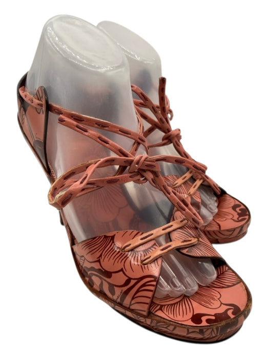 Gucci Shoe Size 9 Pink & Burgundy Leather Floral Platform Open Toe Sandals Pink & Burgundy / 9