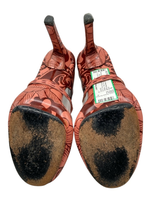 Gucci Shoe Size 9 Pink & Burgundy Leather Floral Platform Open Toe Sandals Pink & Burgundy / 9