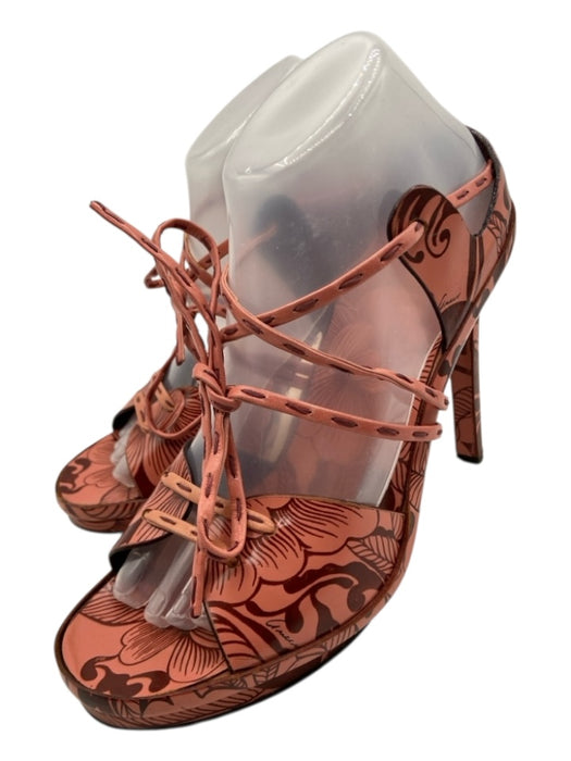 Gucci Shoe Size 9 Pink & Burgundy Leather Floral Platform Open Toe Sandals Pink & Burgundy / 9