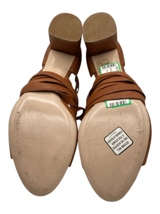 Miu Miu Shoe Size 39 Cognac Brown Leather Round Toe Block Heel Lace Up Sandals Cognac Brown / 39