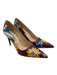 Prada Shoe Size 39 Burgundy, Yellow & Multi Leather Painted Floral Pumps Burgundy, Yellow & Multi / 39