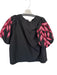Entro Size S Black & Red Polyester Blend Balloon Sleeve Leaf Design V Neck Top Black & Red / S